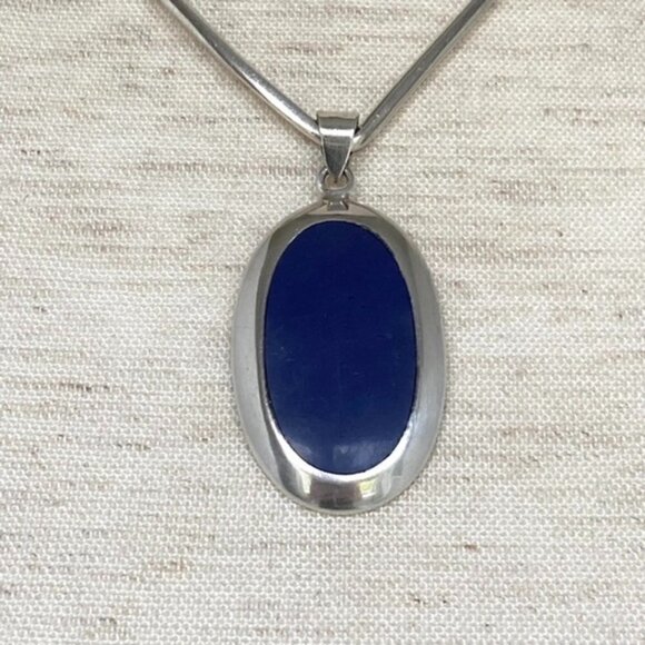 Sterling Silver 925 1.91" Oval Faux Lapis Pendant 9g Thai SX Sally C. Treasures - Picture 3 of 16